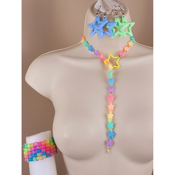 Kandi kids by Mitzie Other - 3pc rainbow glow Pastel Silicon lariat drop star Necklace